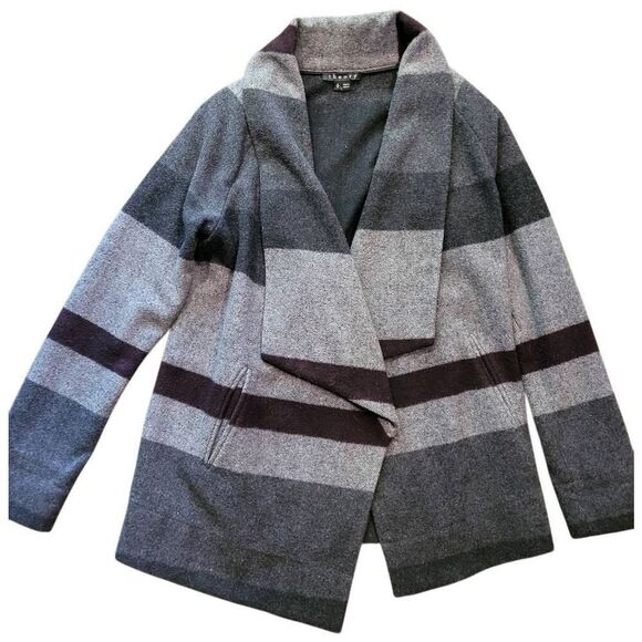 Theory Sweater Jacket Women's Small Grey Stripe Felted Wool Striped Open Cozy - Picture 1 of 5